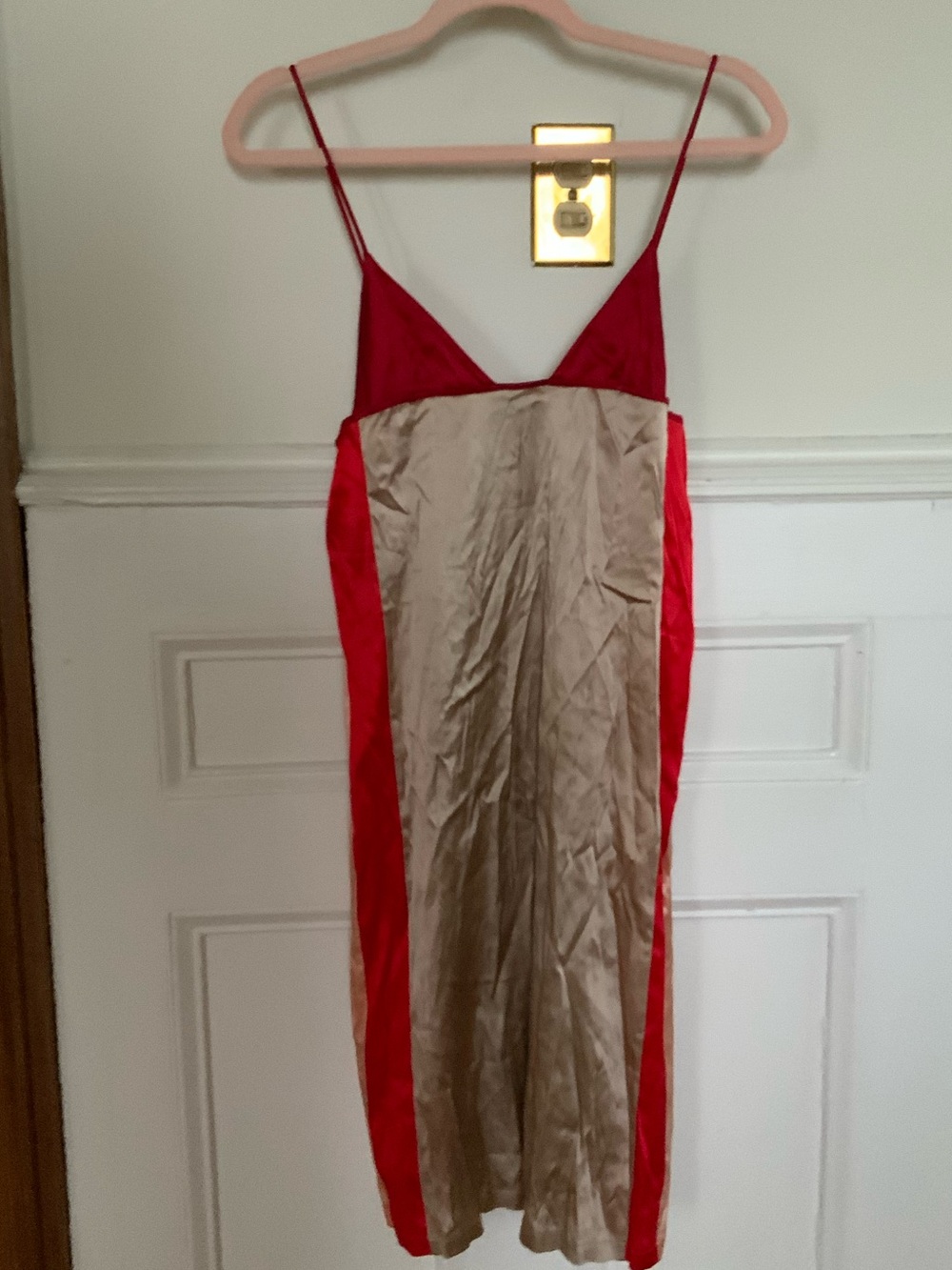 Vintage La Perla Silk Satin Colorblock Slip Dress Red Nude XS